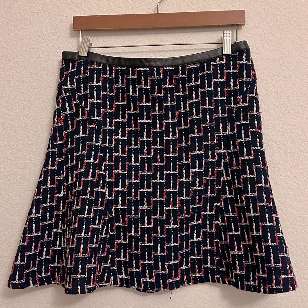 H&M Size 12 High-waisted tweed skirt with faux leather waistband, LIKE NEW